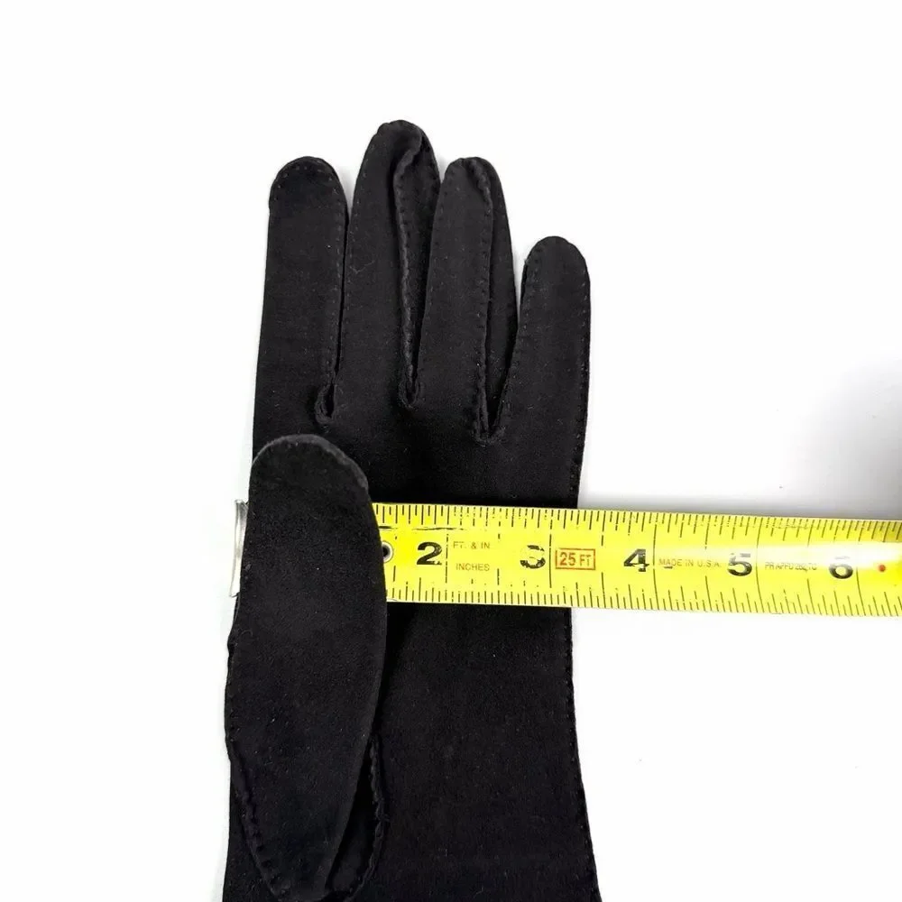 Bamberger's Black Washable Suede Long Gloves Vintage made in France Women's sz 7
